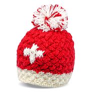 Knitted hat w. swiss cross and red