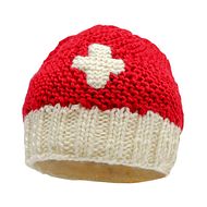 Knitted cap with. Swiss cross red